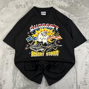 Vintage 90’s Support Desert Storm Eagle/Tanks Black Graphic T-shirt Size Large